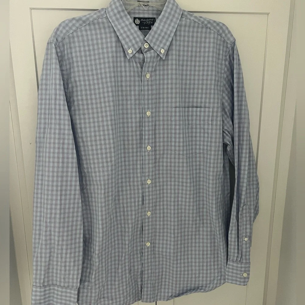 J. Crew Haberdashery Men's Blue Purple Check Button-Down Shirt size L Neck 16.5